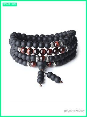 108 Mala Beads Prayer Bracelet Necklace Red Tiger Eye Matte Onyx 6mm